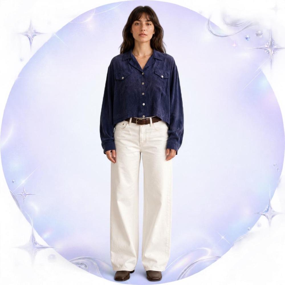 Vintage 90s Rabbit Rabbit Rabbit Navy Cropped Rayon Utility Shirt